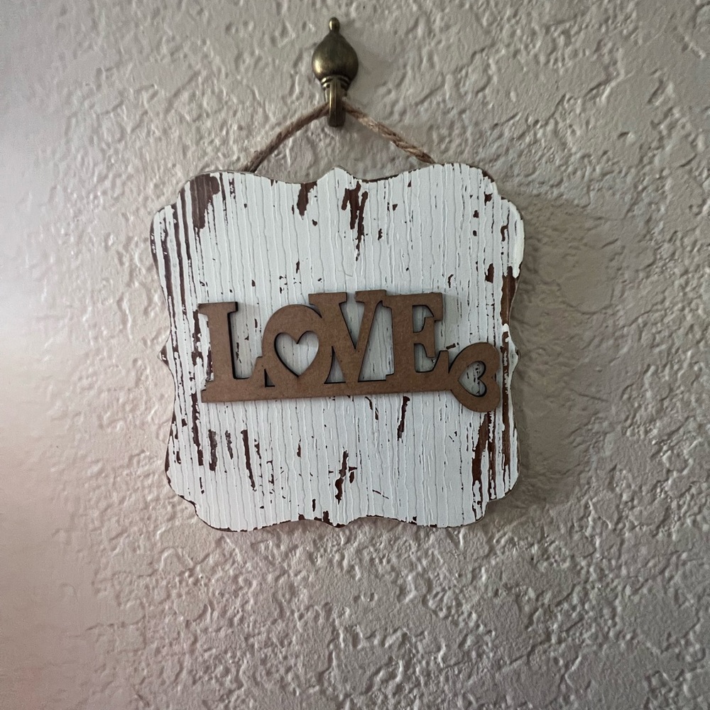 HAND CRAFTED Love is the Key 4x4 Wooden Sign White and Brown